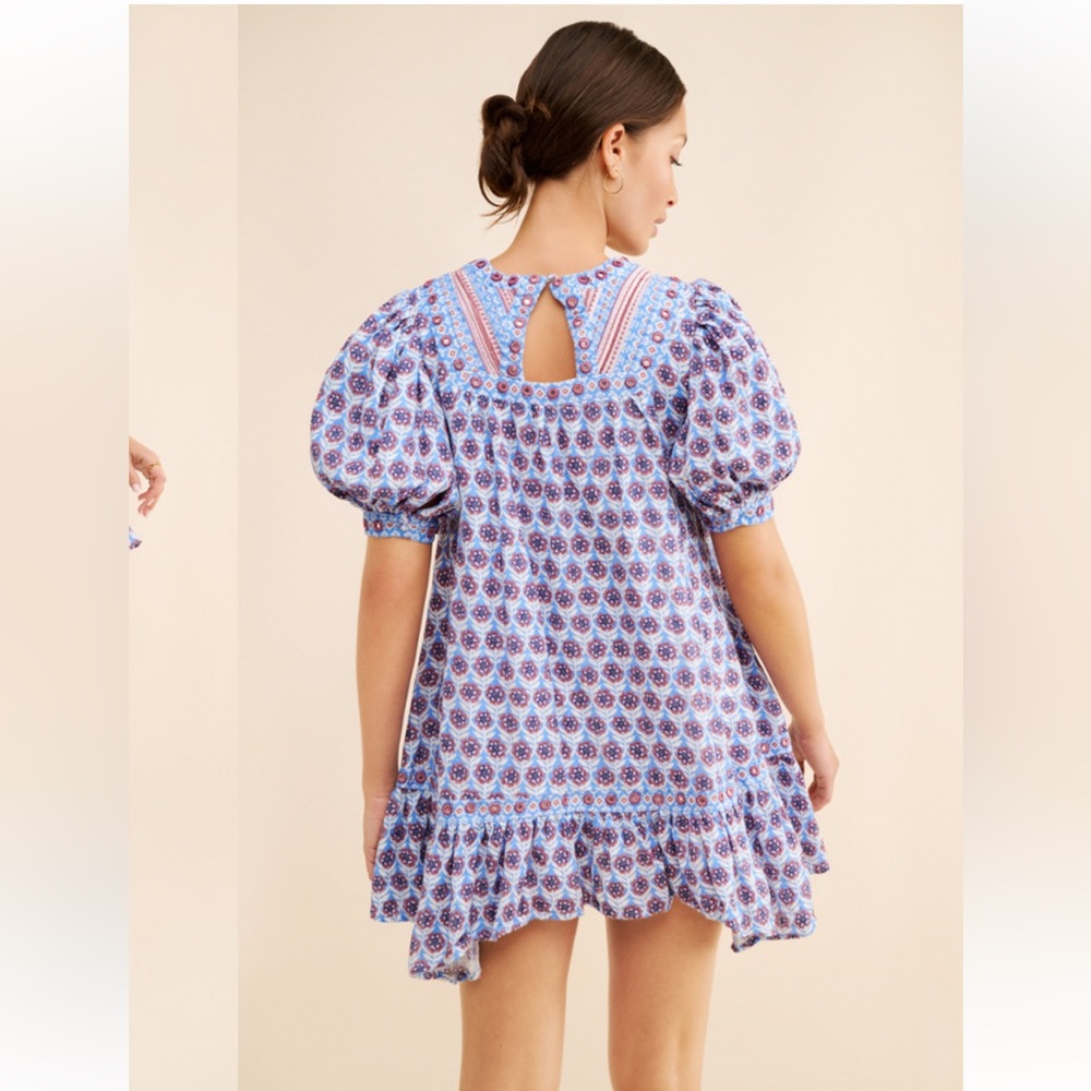 Anthropologie Maeve Puff Sleeve V Neck Medallion Lined Mini Dress Size Medium - Picture 4 of 14